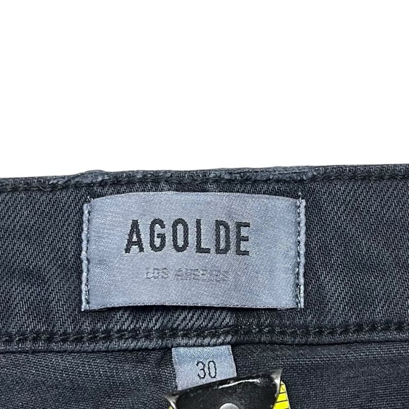 AGOLDE 30 Toni Mid Rise Straight Leg Jeans Feral Washed Black Raw Hem Distressed - Picture 6 of 9